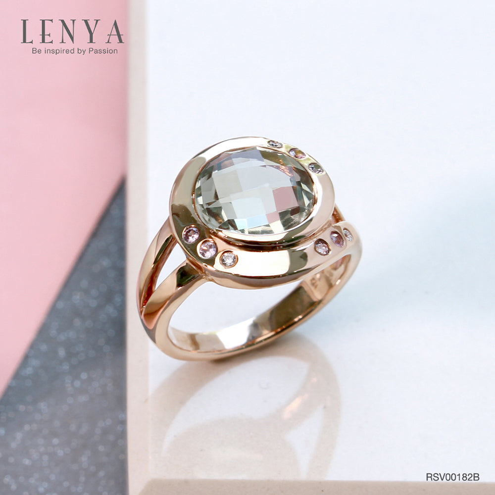 LENYA แหวนเงินแท้ ประดับพลอย กรีน อเมทิสต์  CZ และพิงค์ แซฟไฟร์ สวยแปลกตา