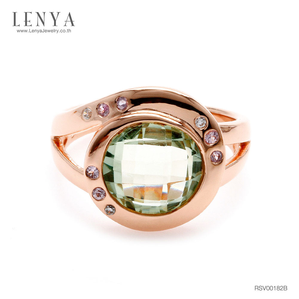 LENYA แหวนเงินแท้ ประดับพลอย กรีน อเมทิสต์  CZ และพิงค์ แซฟไฟร์ สวยแปลกตา