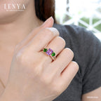 LENYA แหวนอะเมทิสต์(Amethyst) พลอยโครมไดออฟไซด์(Chrome Diopside) พิ้งค์ แซฟไฟส์(Pink Sapphire) ตัวเรือนเงินแท้ชุบทองคำ