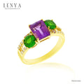 LENYA แหวนอะเมทิสต์(Amethyst) พลอยโครมไดออฟไซด์(Chrome Diopside) พิ้งค์ แซฟไฟส์(Pink Sapphire) ตัวเรือนเงินแท้ชุบทองคำ