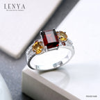 LENYA แหวนพลอยโกเมน เสริมด้านใจแกร่ง สำเร็จ มั่นคง ขนาด 8x6มิล ตัวเรือนเงินแท้925 ชุบทองคำ