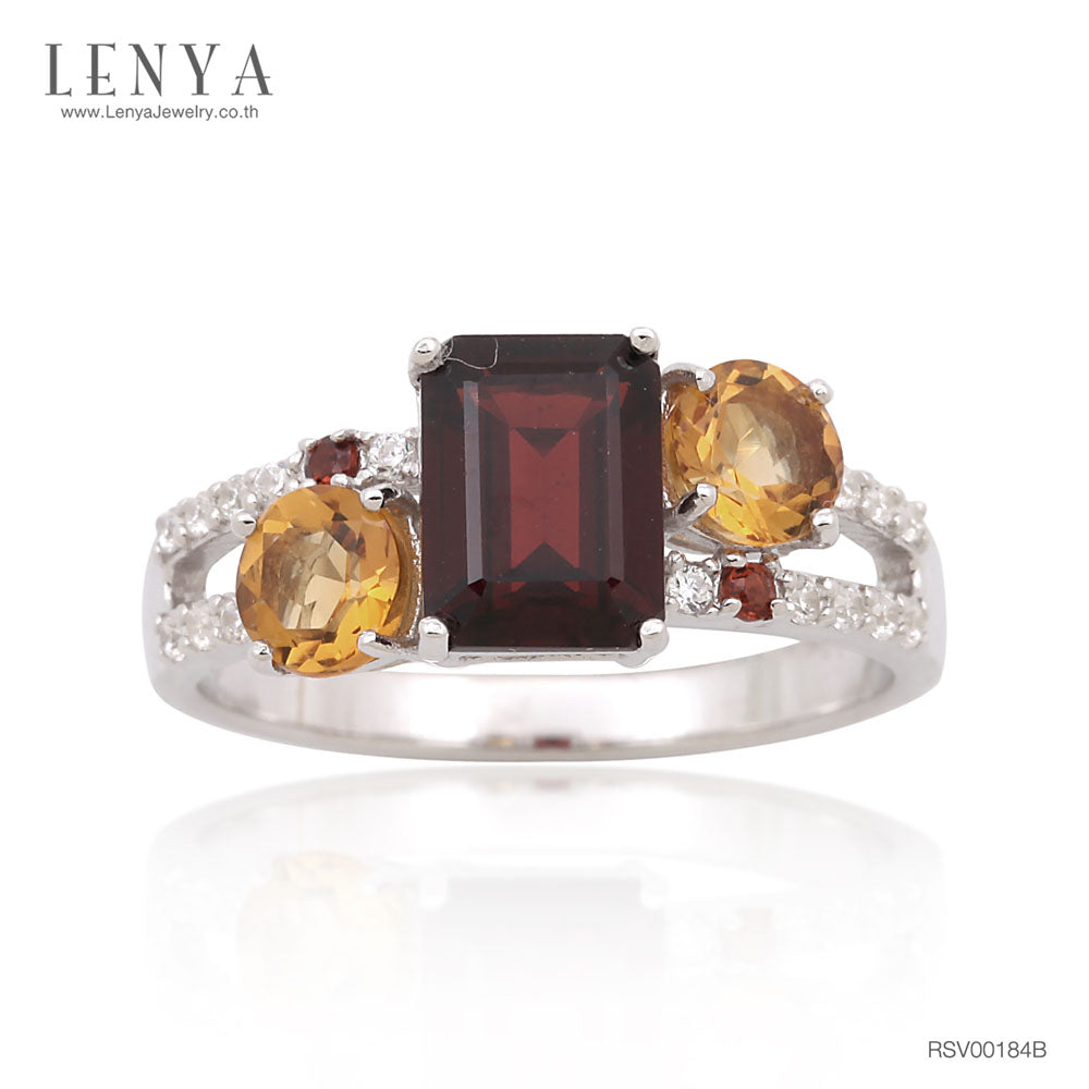 LENYA แหวนพลอยโกเมน เสริมด้านใจแกร่ง สำเร็จ มั่นคง ขนาด 8x6มิล ตัวเรือนเงินแท้925 ชุบทองคำ