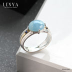 LENYA แหวนหินอะความารีน เสริมความสงบ ความกล้าหาญ ขนาด 10x8 มิล ตัวเรือนเงินแท้925 ชุบทองคำขาว
