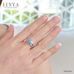 LENYA แหวนหินอะความารีน เสริมความสงบ ความกล้าหาญ ขนาด 10x8 มิล ตัวเรือนเงินแท้925 ชุบทองคำขาว