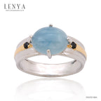 LENYA แหวนหินอะความารีน เสริมความสงบ ความกล้าหาญ ขนาด 10x8 มิล ตัวเรือนเงินแท้925 ชุบทองคำขาว