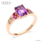 LENYA แหวนเงินแท้ ประดับพลอยอะเมทิสต์(Amathyst) พิงค์แซปไฟร์ (Pink Sapphire) และ ทับทิม (Ruby) ชุบพิงค์โกลด์