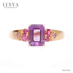 LENYA แหวนเงินแท้ ประดับพลอยอะเมทิสต์(Amathyst) พิงค์แซปไฟร์ (Pink Sapphire) และ ทับทิม (Ruby) ชุบพิงค์โกลด์