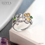 LENYA แหวนตัวเรือนเงินแท้ 925 ชุบทองขาว ประดับด้วยพลอย ซิทริน(Citrine) โครมไดออพไซด์(Chrome Diopside) และ คิวบิกเซอร์โคเนีย (Cubic Zirconia)