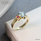 LENYA แหวน บลูโทแพซ(Blue Topaz) ดีไซน์เรียบหรูมีระดับ ประดับด้วย ทับทิม(Ruby) เม็ดเล็ก ตัวเรือนเงินแท้ 925 ชุบทองคำ18K