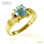 LENYA แหวน บลูโทแพซ(Blue Topaz) ดีไซน์เรียบหรูมีระดับ ประดับด้วย ทับทิม(Ruby) เม็ดเล็ก ตัวเรือนเงินแท้ 925 ชุบทองคำ18K