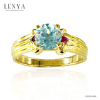 LENYA แหวน บลูโทแพซ(Blue Topaz) ดีไซน์เรียบหรูมีระดับ ประดับด้วย ทับทิม(Ruby) เม็ดเล็ก ตัวเรือนเงินแท้ 925 ชุบทองคำ18K