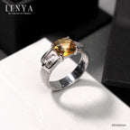 LENYA แหวนหัวเข็มขัด ดีไซน์เก๋ไก๋ ประดับด้วยด้วยพลอย ซิทริน(Citrine) เจียระไนหน้าตาราง ตัวเรือนเงินแท้925 ชุบด้วยทองคำขาว