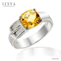 LENYA แหวนหัวเข็มขัด ดีไซน์เก๋ไก๋ ประดับด้วยด้วยพลอย ซิทริน(Citrine) เจียระไนหน้าตาราง ตัวเรือนเงินแท้925 ชุบด้วยทองคำขาว