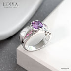 LENYA แหวนประดับอะเมทิสต์(Amethyst) สีม่วง พิ้งค์แซฟไฟซ์(Pink Sapphire) สีชมพู และเพชรDiamondLike ตัวเรือนเงินแท้ชุบทองคำขาว