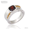 LENYA แหวนพลอยโกเมน เสริมด้านใจแกร่ง สำเร็จ มั่นคง ขนาด 7 มิล ตัวเรือนเงินแท้925 ชุบทองคำขาว