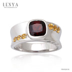 LENYA แหวนพลอยโกเมน เสริมด้านใจแกร่ง สำเร็จ มั่นคง ขนาด 7 มิล ตัวเรือนเงินแท้925 ชุบทองคำขาว