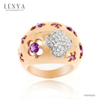 LENYA แหวนเงินแท้ดีไซน์น่ารัก อ่อนหวานประดับพลอย อะเมทิสต์ ( Amethyst) และคิวบิกเซอร์โคเนีย (Cubic Zirconia) ชุบพิ้งโกล์ด