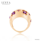 LENYA แหวนเงินแท้ดีไซน์น่ารัก อ่อนหวานประดับพลอย อะเมทิสต์ ( Amethyst) และคิวบิกเซอร์โคเนีย (Cubic Zirconia) ชุบพิ้งโกล์ด