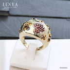 LENYA แหวนเงินแท้ ชุบทอง ประดับพลอยโกเมน (Garnet) และสโมกกี้ควอตซ์ (Smoky Quartz) สวยแตกต่างด้วยดีไซน์