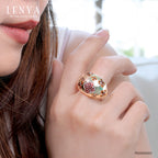 LENYA แหวนเงินแท้ ชุบทอง ประดับพลอยโกเมน (Garnet) และสโมกกี้ควอตซ์ (Smoky Quartz) สวยแตกต่างด้วยดีไซน์