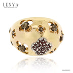 LENYA แหวนเงินแท้ ชุบทอง ประดับพลอยโกเมน (Garnet) และสโมกกี้ควอตซ์ (Smoky Quartz) สวยแตกต่างด้วยดีไซน์