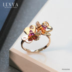 LENYA แหวนพลอยแท้หลากสีสันด้วยดีไซน์สุดหวาน ดอกไม้คู่บานสะพรั่งสำหรับต้อนรับหน้าร้อนนี้ บนตัวเรือนเงินแท้ชุบสีพิงค์โกลด์แท้