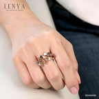 LENYA แหวนพลอยแท้หลากสีสันด้วยดีไซน์สุดหวาน ดอกไม้คู่บานสะพรั่งสำหรับต้อนรับหน้าร้อนนี้ บนตัวเรือนเงินแท้ชุบสีพิงค์โกลด์แท้