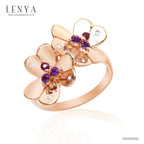 LENYA แหวนพลอยแท้หลากสีสันด้วยดีไซน์สุดหวาน ดอกไม้คู่บานสะพรั่งสำหรับต้อนรับหน้าร้อนนี้ บนตัวเรือนเงินแท้ชุบสีพิงค์โกลด์แท้