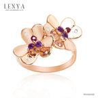 LENYA แหวนพลอยแท้หลากสีสันด้วยดีไซน์สุดหวาน ดอกไม้คู่บานสะพรั่งสำหรับต้อนรับหน้าร้อนนี้ บนตัวเรือนเงินแท้ชุบสีพิงค์โกลด์แท้
