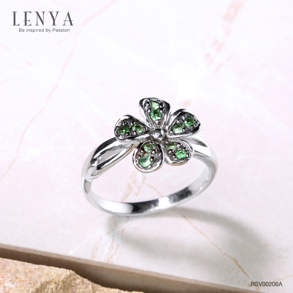 LENYA แหวนพลอยซาโวไรท์ เสริมความเจริญรุ่งเรือง ขนาด 1.50 มิล ตัวเรือนเงินแท้925 ชุบทองคำขาว