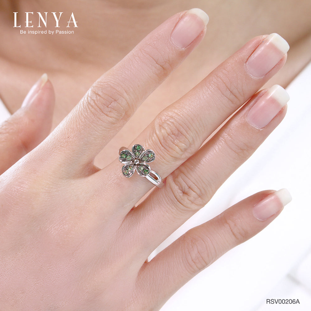 LENYA แหวนพลอยซาโวไรท์ เสริมความเจริญรุ่งเรือง ขนาด 1.50 มิล ตัวเรือนเงินแท้925 ชุบทองคำขาว