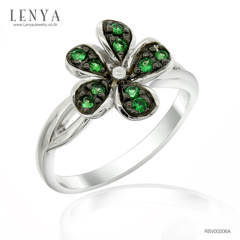 LENYA แหวนพลอยซาโวไรท์ เสริมความเจริญรุ่งเรือง ขนาด 1.50 มิล ตัวเรือนเงินแท้ 925 ชุบทองคำขาว