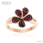 LENYA แหวนเงินแท้ 925 ดีไซน์ดอกไม้ ประดับด้วยพลอย ทับทิม(Ruby) สีแดง ชุบ 2สี Black Rhodium and Pink Gold