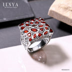 LENYA แหวนเงินแท้ 925 ประดับพลอยโกเมน (Garnet) เสริมบุคลิกความมั่นใจ เสริมให้ร่ำรวย อัญมณีประจำเดือนมกราคม