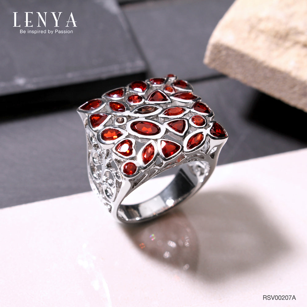 LENYA แหวนเงินแท้ 925 ประดับพลอยโกเมน (Garnet) เสริมบุคลิกความมั่นใจ เสริมให้ร่ำรวย อัญมณีประจำเดือนมกราคม