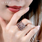 LENYA แหวนเงินแท้ 925 ประดับพลอยโกเมน (Garnet) เสริมบุคลิกความมั่นใจ เสริมให้ร่ำรวย อัญมณีประจำเดือนมกราคม