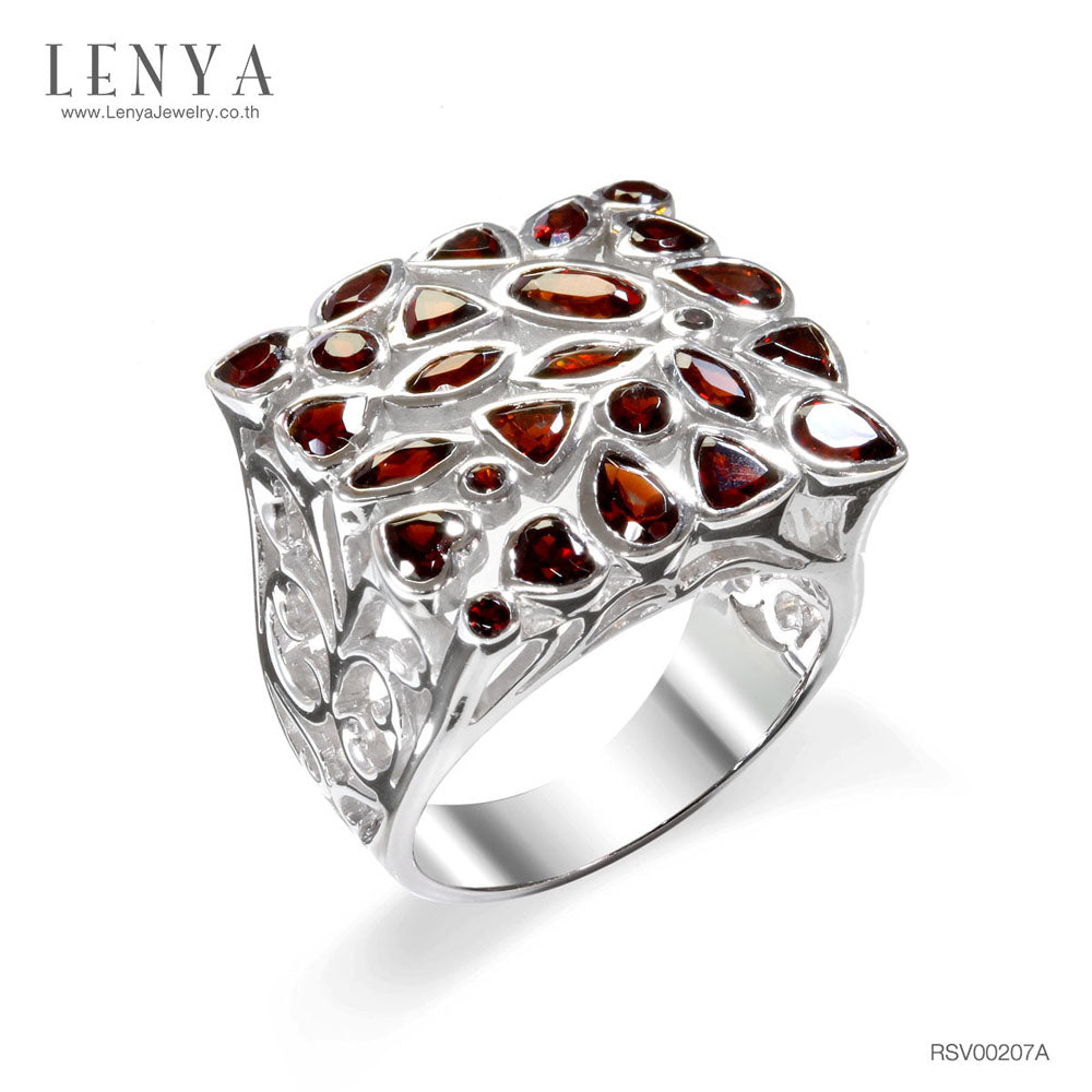 LENYA แหวนเงินแท้ 925 ประดับพลอยโกเมน (Garnet) เสริมบุคลิกความมั่นใจ เสริมให้ร่ำรวย อัญมณีประจำเดือนมกราคม