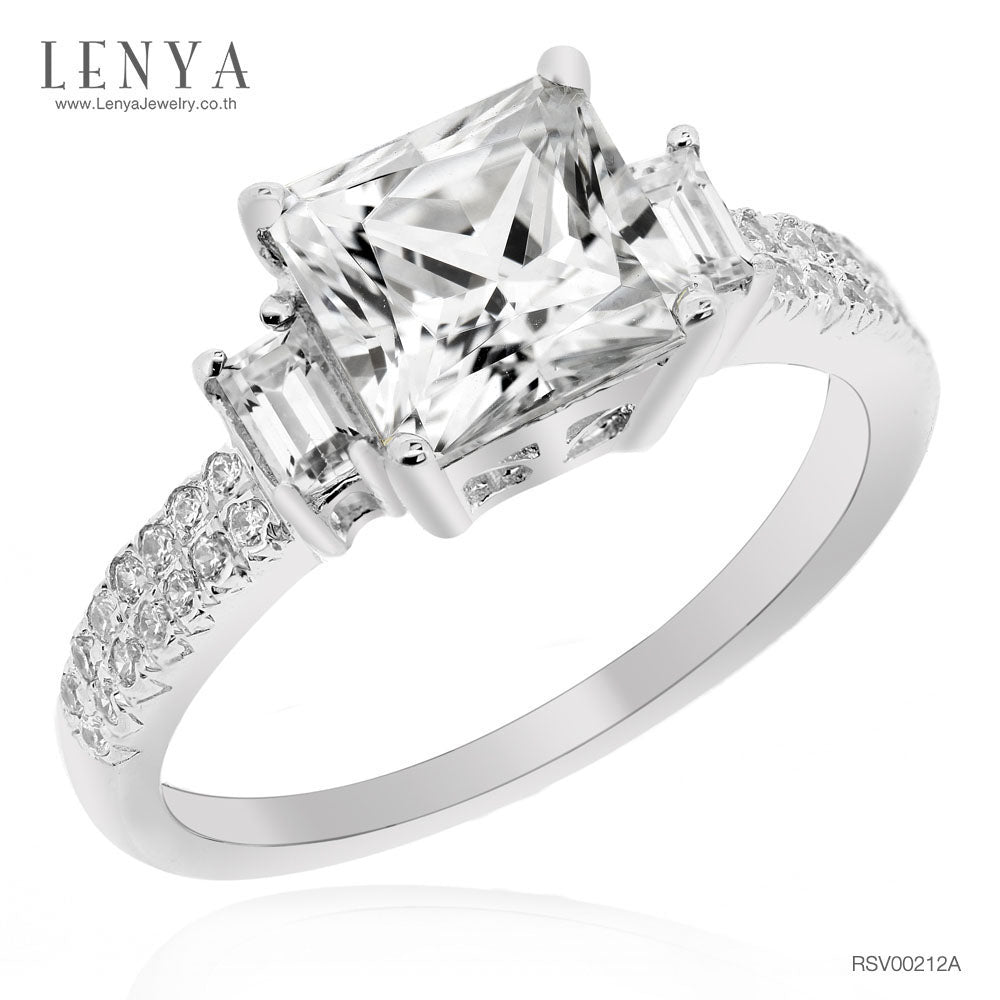 LENYA แหวน CZ จาก SWAROVSKI เพิ่มความโดดเด่นเป็นประกาย ขนาด 6 มิล ตัวเรือนเงินแท้925 ชุบทองคำขาว