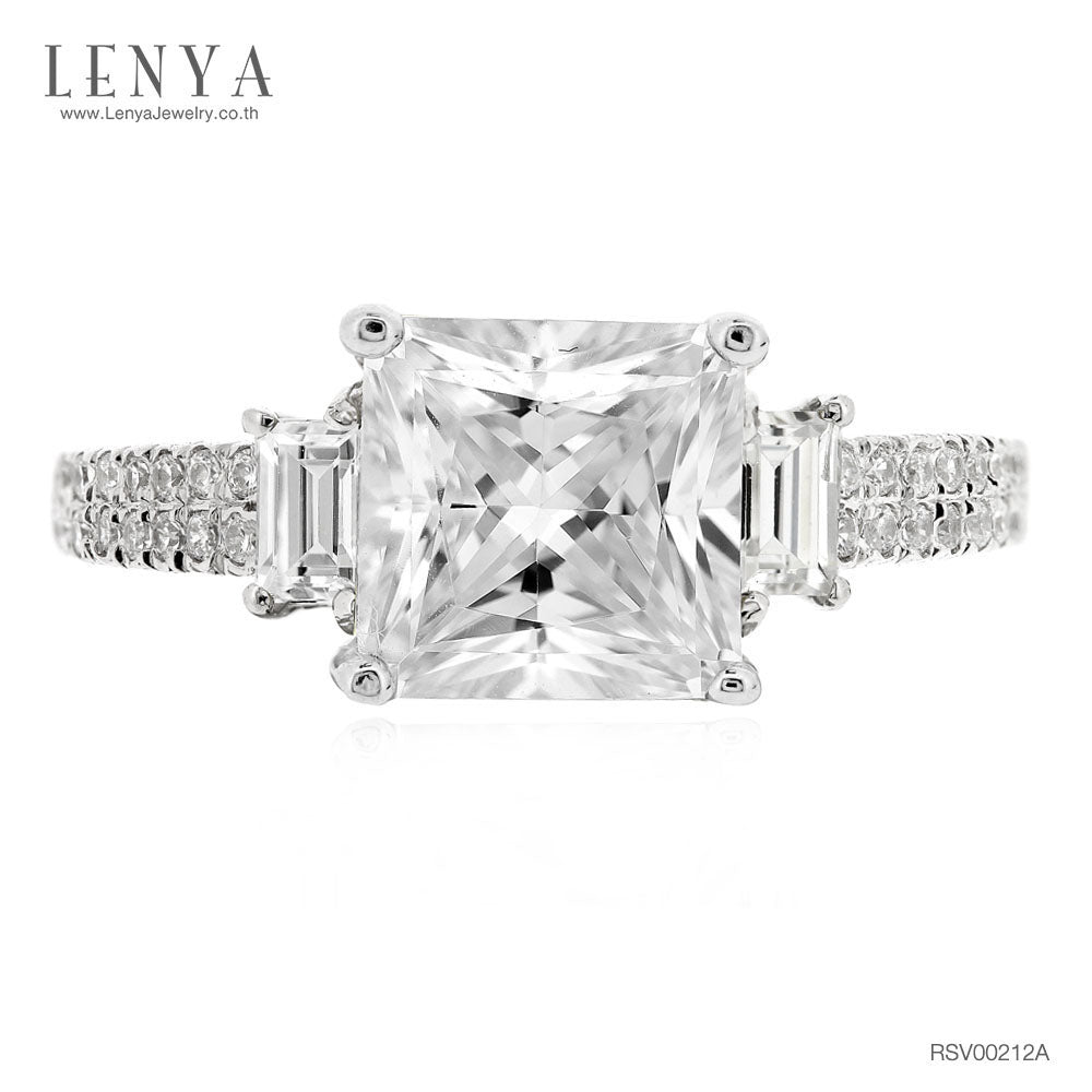 LENYA แหวน CZ จาก SWAROVSKI เพิ่มความโดดเด่นเป็นประกาย ขนาด 6 มิล ตัวเรือนเงินแท้925 ชุบทองคำขาว
