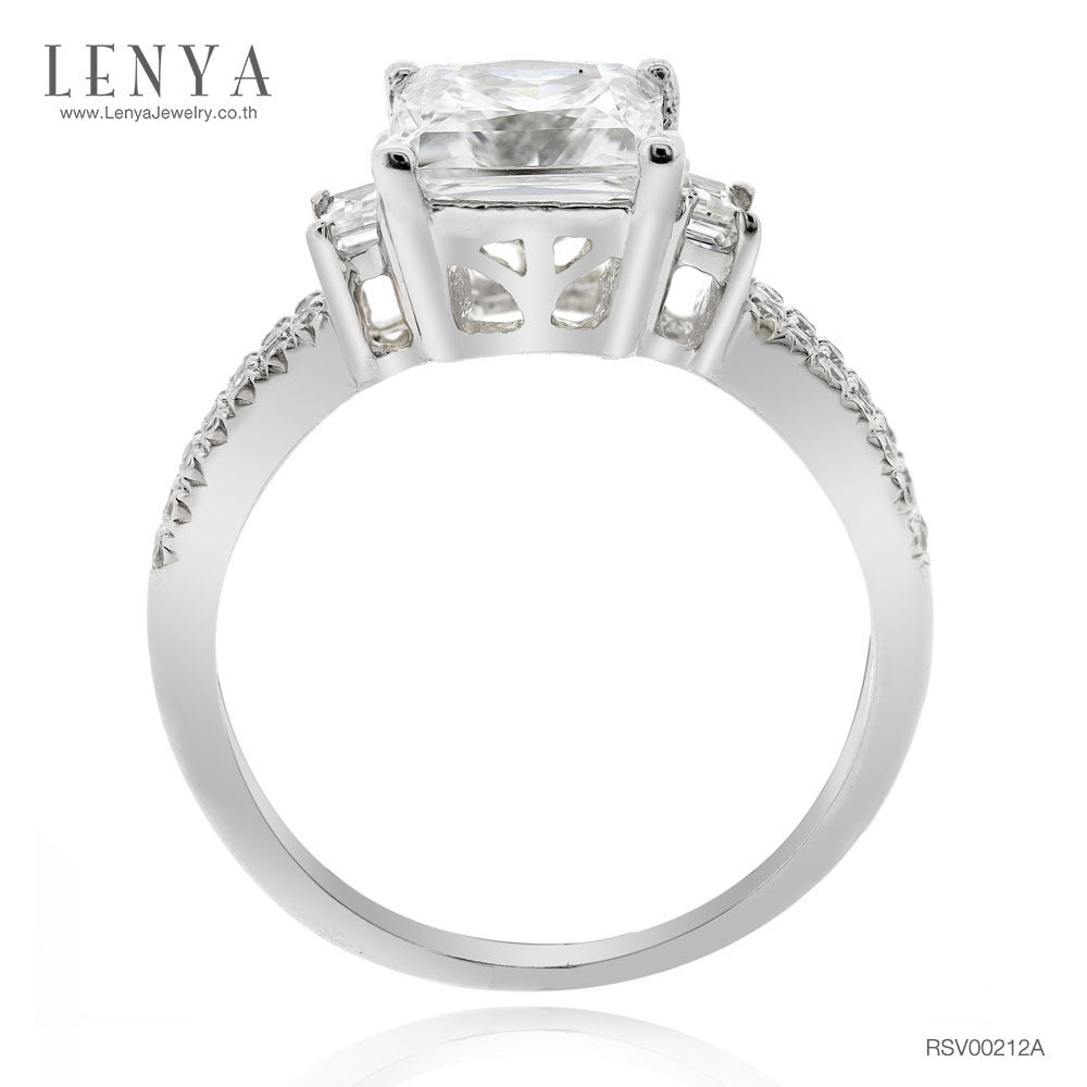 LENYA แหวน CZ จาก SWAROVSKI เพิ่มความโดดเด่นเป็นประกาย ขนาด 6 มิล ตัวเรือนเงินแท้925 ชุบทองคำขาว