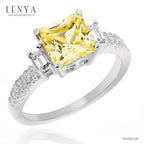 LENYA แหวน CZ สีเหลืองจาก SWAROVSKI เพิ่มความโดดเด่น ขนาด 6 มิล ตัวเรือนเงินแท้925 ชุบทองคำขาว