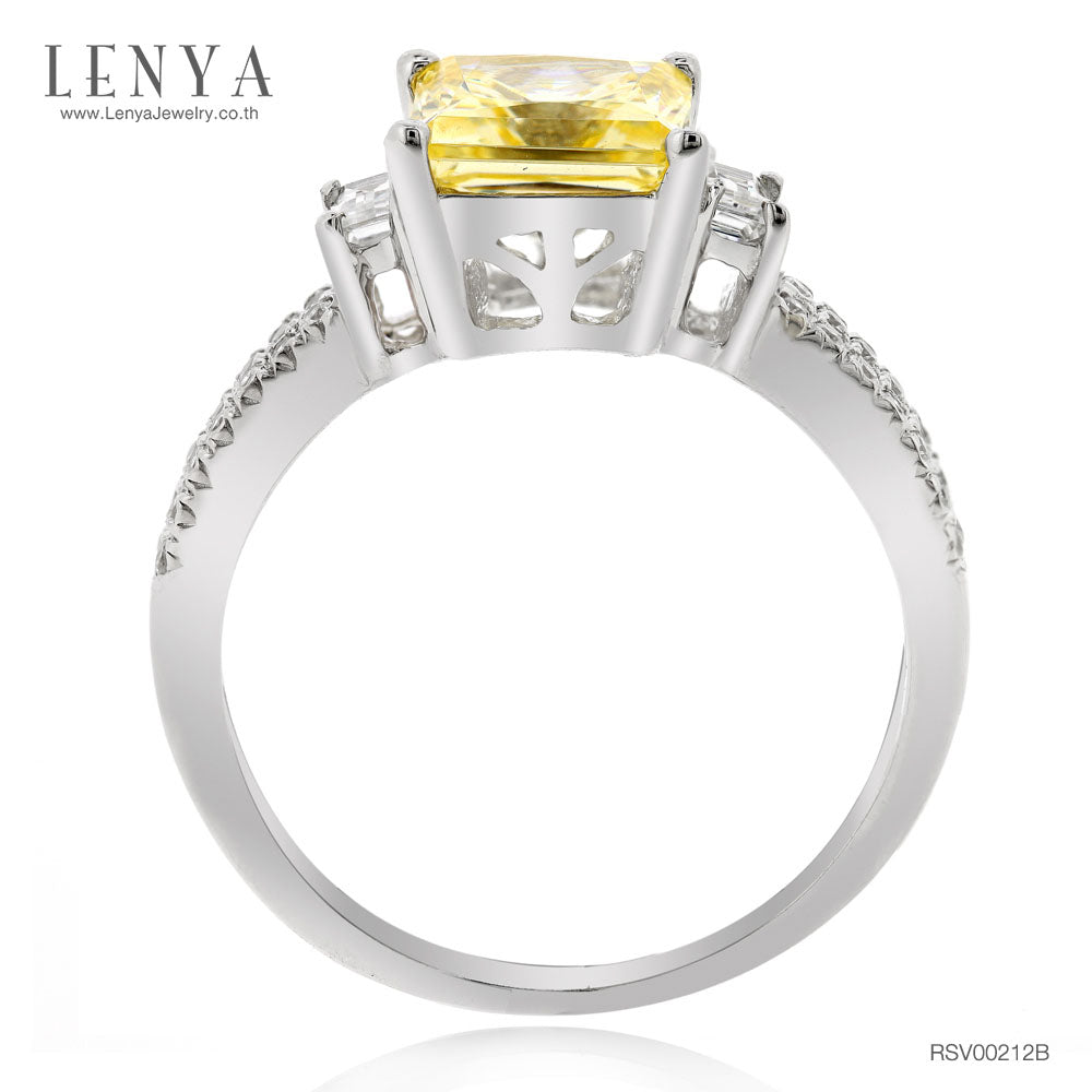 LENYA แหวน CZ สีเหลืองจาก SWAROVSKI เพิ่มความโดดเด่น ขนาด 6 มิล ตัวเรือนเงินแท้925 ชุบทองคำขาว