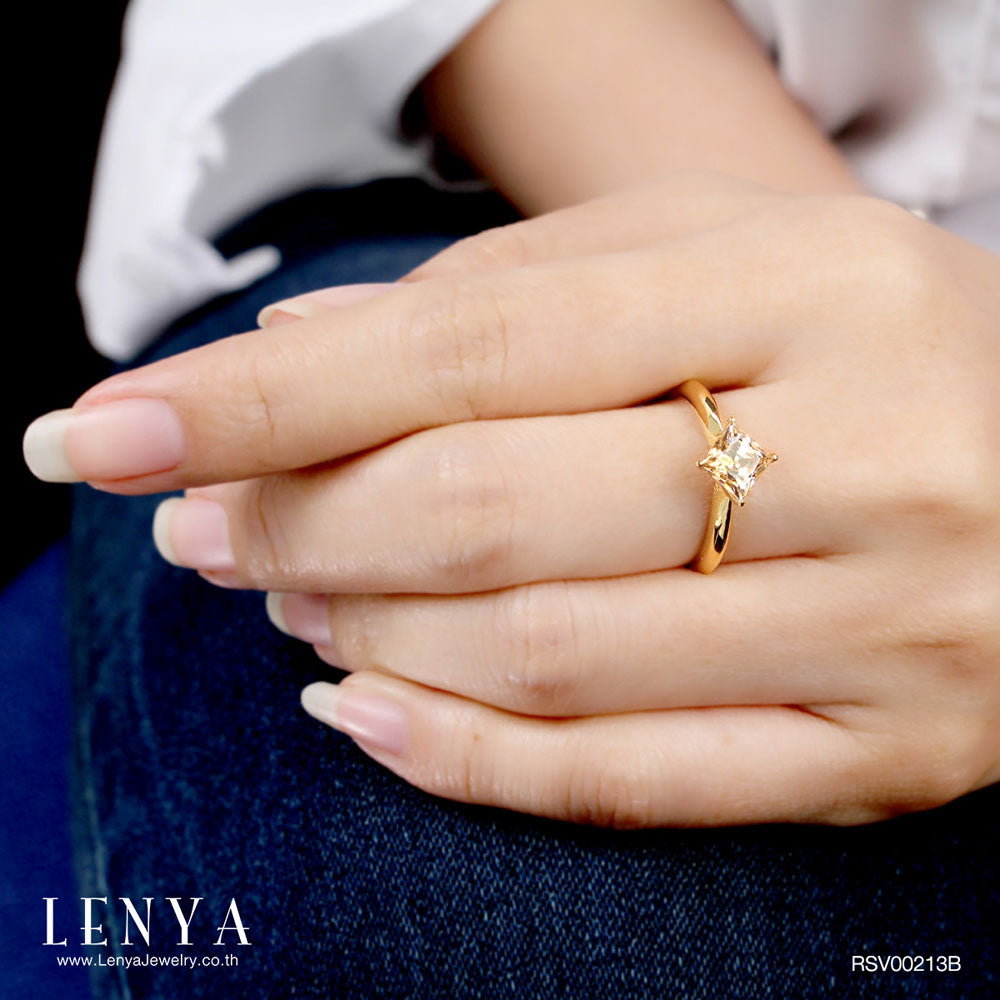 LENYA แหวนประดับ SWAROVSKI ZIRCONIA ตัวเรือนเงินแท้ชุบทองคำแท้