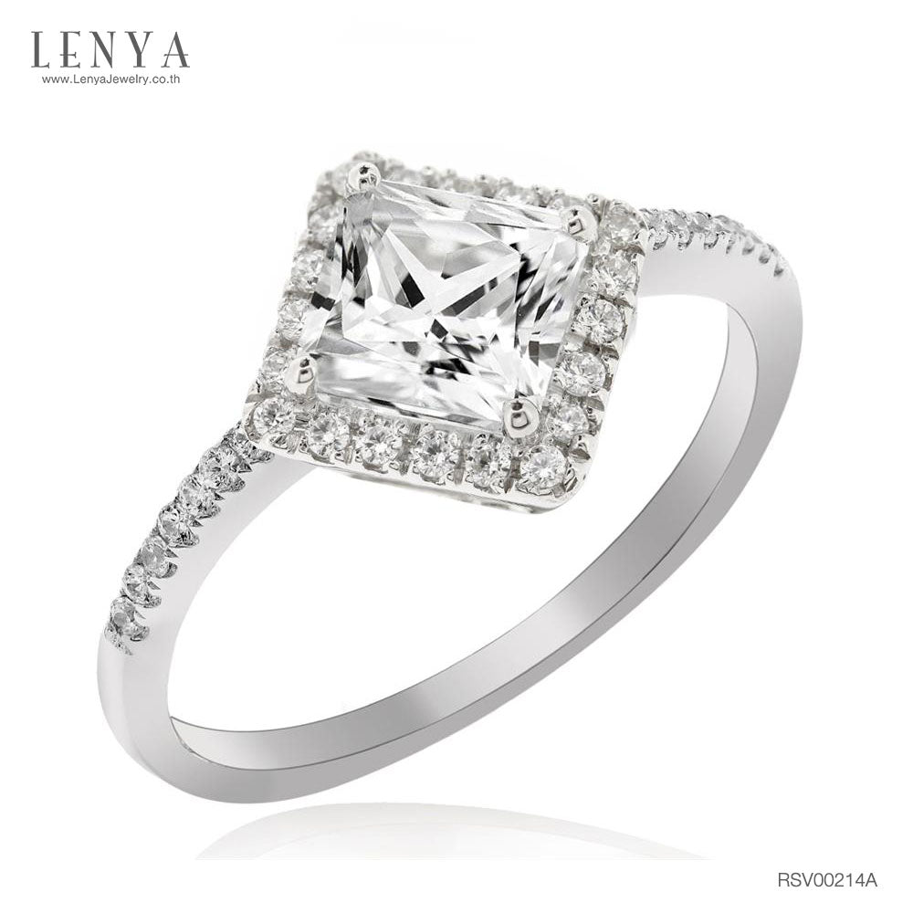 LENYA แหวนเงินแท้ 925 ชุบทองคำขาว ประดับด้วย SWAROVSKI ZIRCONIA สีขาว สวยคลาสสิค  เสริมบุคลิกเพิ่มความมั่นใจ