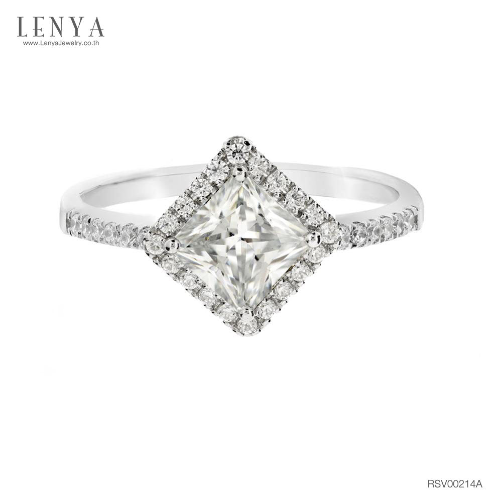 LENYA แหวนเงินแท้ 925 ชุบทองคำขาว ประดับด้วย SWAROVSKI ZIRCONIA สีขาว สวยคลาสสิค  เสริมบุคลิกเพิ่มความมั่นใจ