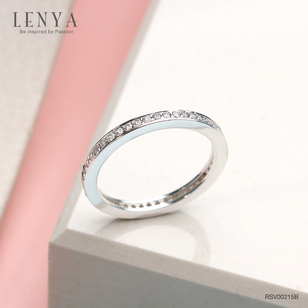 LENYA แหวน CZ สวารอฟสกี้ เซอร์โคเนีย เสริมบุคลิกความหรูหราขนาด1.20 มิล ตัวเรือนเงินแท้925ชุบทองคำขาว