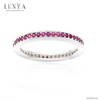 LENYA แหวน LENYA ETERNAL ประดับด้วย SWAROVSKI ZIRCONIA สีทับทิม บนตัวเรือนเงินแท้ชุบทองคำขาวแท้ ดีไซน์แบบแถวเดี่ยวเต็มวง สวยคลาสสิค