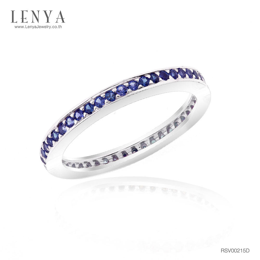 LENYA แหวน LENYA ETERNAL ประดับด้วย SWAROVSKI ZIRCONIA สีน้ำเงิน บนตัวเรือนเงินแท้ชุบทองคำขาวแท้ ดีไซน์แบบแถวเดี่ยวเต็มวง สวยคลาสสิค