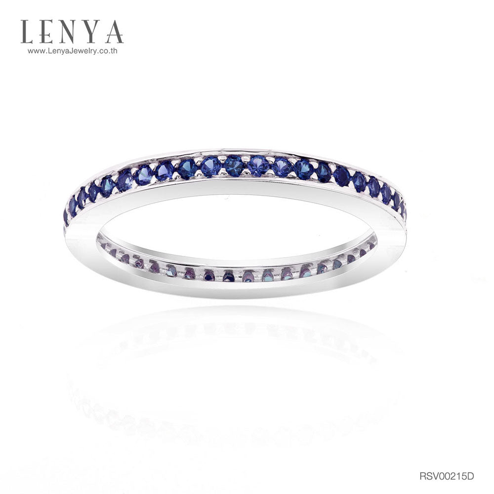 LENYA แหวน LENYA ETERNAL ประดับด้วย SWAROVSKI ZIRCONIA สีน้ำเงิน บนตัวเรือนเงินแท้ชุบทองคำขาวแท้ ดีไซน์แบบแถวเดี่ยวเต็มวง สวยคลาสสิค