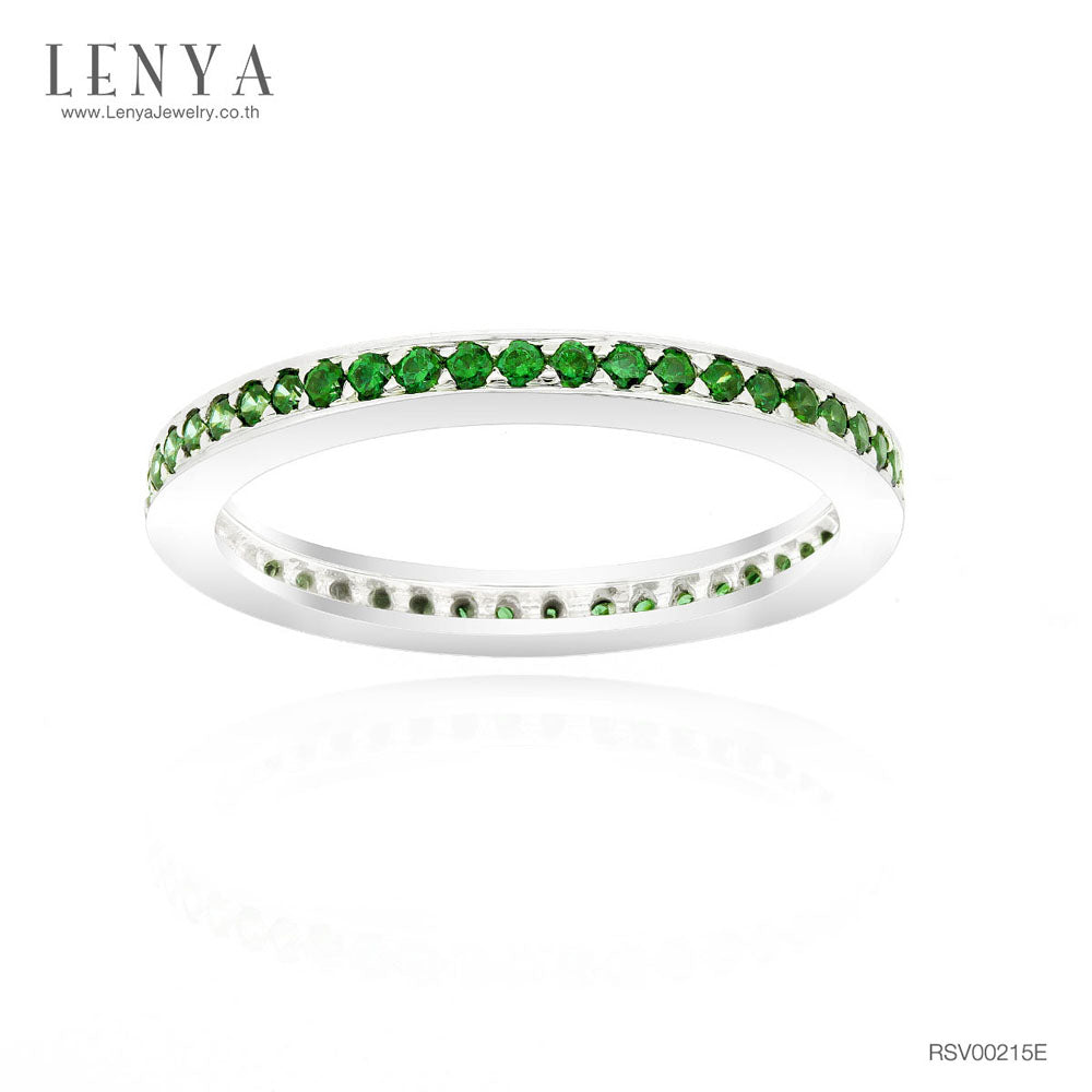 LENYA แหวน LENYA ETERNAL ประดับด้วย SWAROVSKI ZIRCONIA สีเขียว ตัวเรือนเงินแท้ชุบทองคำขาวแท้ ดีไซน์แบบแถวเดี่ยวเต็มวง สวยคลาสสิค